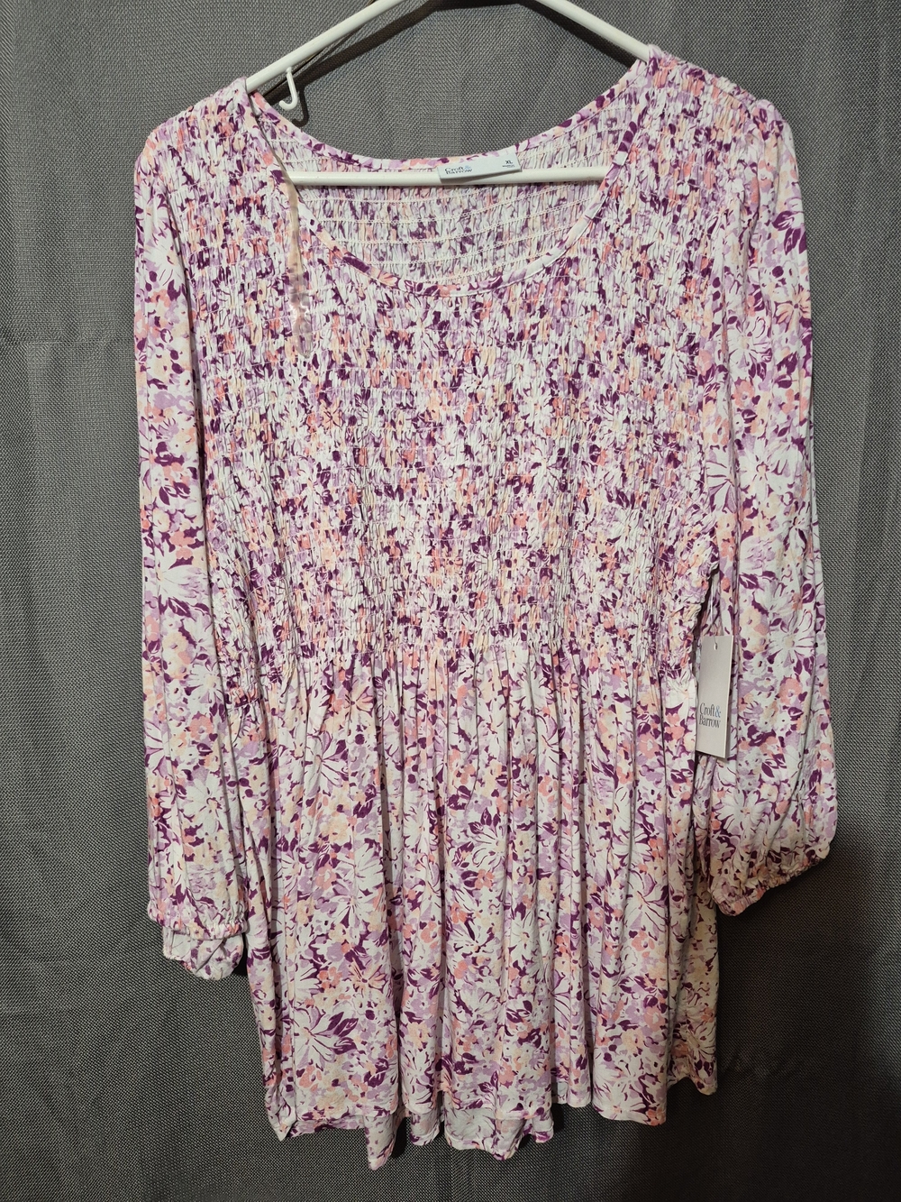 croft & barrow Pink and Purple Floral Smocked Peasant Tunic